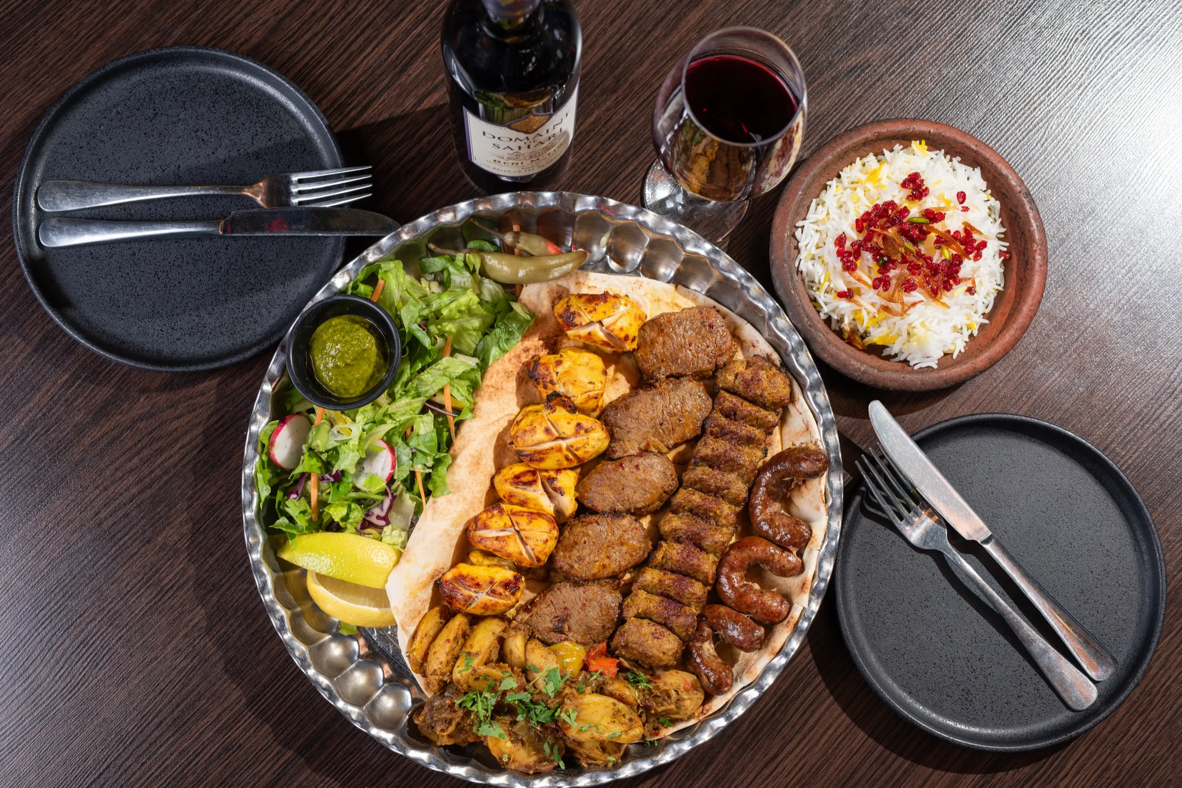 Al Farid mixed grill platter with kebabs and jewelled rice